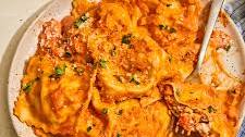 Lobster Ravioli with Tomato Cream Sauce