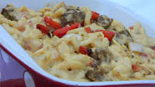 Macaroni and Cheese with Sausage, Peppers and Onions