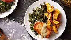 Maple Gravy-Smothered Pork Chops with Stewed Collard Greens & Sweet Potatoes