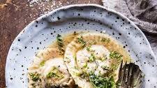 Mushroom Cheese Ravioli with Rosemary Butter Sauce.