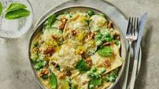 Osso Buco Ravioli and Truffle-Infused Sauce with Lemon, Mint, Walnuts and Peas