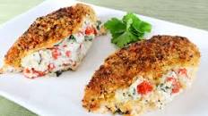 Panko-Crusted Chicken Stuffed with Ricotta, Spinach, Tomatoes, and Basil