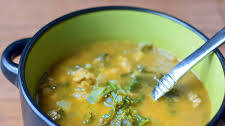 Pumpkin Soup with Turkey and Kale