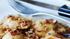 Pumpkin ravioli with brown butter sauce and pecans