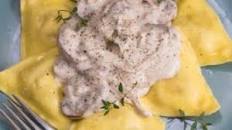 Ravioli with Mushroom and Thyme Cashew Cream Sauce
