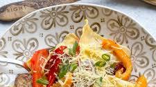 Ravioli with Roasted Peppers and Chicken Sausages in a Cream Sauce