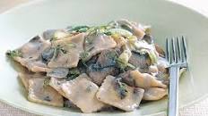 Ravioli with creamy Swiss mushroom and thyme sauce