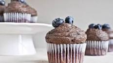 Roasted Blueberry Cupcakes with Chocolate Fudge Frosting.