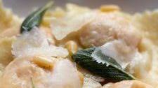 Roasted Pumpkin Ravioli with brown butter, sage, and pine nuts