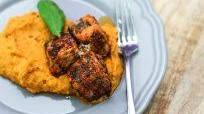Salmon with Lemon Herb Butter and Garlic Mashed Sweet Potatoes