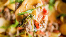Sausage Skillet Ravioli in Tomato Spinach Cream Sauce