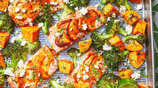 Sheet-Pan Salmon with Sweet Potatoes & Broccoli
