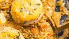 Skillet Chicken Pot Pie with Parmesan Herb Butter Biscuits
