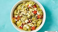 Speedy Pesto Pumpkin Ravioli with Feta and Toasted Almonds