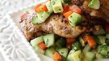 Spicy Chicken Thighs with Cucumber Avocado Salsa