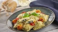 Spinach and Cheese Ravioli with Pesto and Cherry Tomatoes