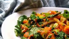 Sweet Potato & Kale Stir Fry With A Peanut Sesame Dressing