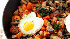 Sweet Potato and Chicken Sausage Hash with Swiss Chard