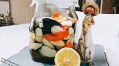 Sweet and sour eggplant pickle & lemon blue