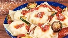 Three Cheese Ravioli with Tomato Sauce With Zucchini and Parmesan