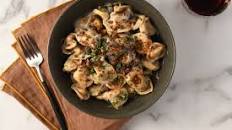 Tortellini with Truffle Cream Sauce and cremini mushrooms