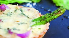 Asparagus, red onion and blue cheese tarts