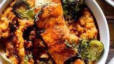 bourbon brown sugar salmon with mashed sweet potatoes