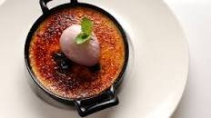 Brandy poached raspberry and mascarpone crème brûlée