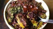 Bread Pudding with Dark Chocolate and Green Tea Powder
