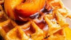 Brown Butter Waffles with Macerated Peaches