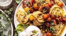 Browned Butter Scallops and Burst Tomato Basil Pasta