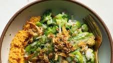 Carrot Ginger Hummus Bowl with Sesame Garlic