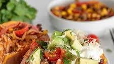Chicken Enchilada Stuffed Sweet Potatoes | Instant Pot Recipe