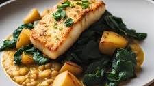 Coconut Curry Cod with Cumin Potatoes and Spiced Spinach