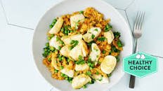 Fish Paella with Chermoula, Artichokes and Peas