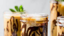 fresh mint cold brew iced coffee with dark chocolate swirls