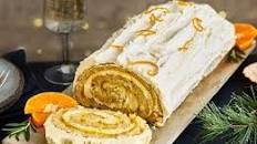 Frosted white chocolate yule log with vanilla Chantilly & clementine curd