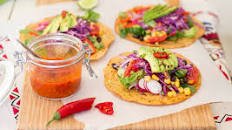 Gluten free tacos with fiery red pepper sauce