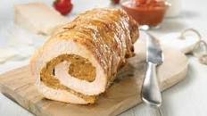 Italian sausage-stuffed pork loin with marinara sauce