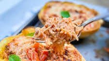 Italian Sausage & Pepper Stuffed Spaghetti Squash Boats