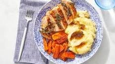 Maple-Sage Pork Chops with Buttermilk Mashed Potatoes & Roasted Carrots