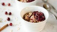 Maple Pecan Overnight Oats with Cranberry Sauce