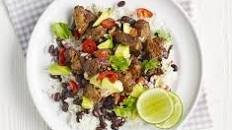 Mexican rice with chipotle pork & avocado salsa