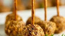 Mini Cherry Almond Cheese Balls on a Pretzel Stick