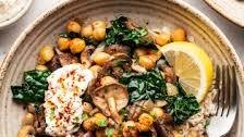 Miso mushrooms with chickpeas and kale