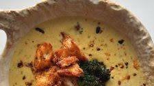 Miso Roasted Broccoli Cheese Soup with Chili Crisp Croutons