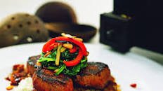 Moroccan spiced Cervena venison on falafel cakes