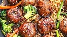 One Pot Sesame Chicken Meatballs & Lo Mein