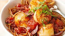 Pan-Seared Scallops with Tomato, Olives and Fresh Basil