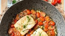 Pan Fried Cod with Garlic Tomatoes